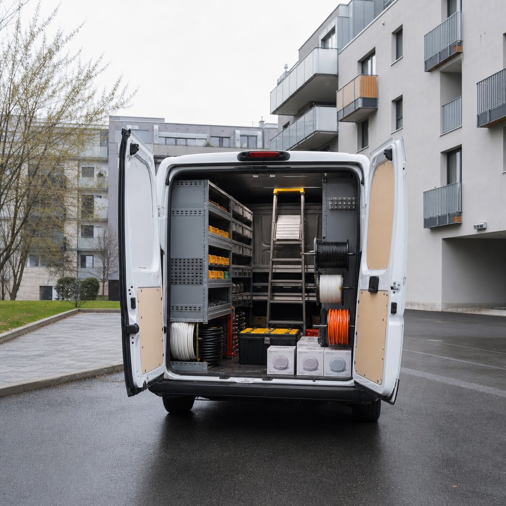 Servisná dodávka a náradie technika slaboprúdových systémov